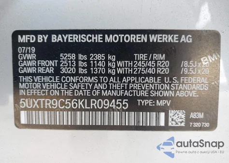 2019 BMW X3 xDrive30I z USA, uszkodzony, nr VIN 5UXTR9C56KLR09455